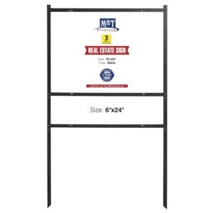 M&T Displays H Frame Real Estate Yard Sign Post Single Rider, Landscape 24x18 Inch 42" Tall Black Metal 3/4" Angle Frame Construction Pointed Legs (3 Pack)