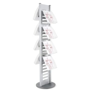 M&T Displays Heavy Duty Literature Rack with 8 pcs. Acrylic Shelf and Rotating Base, Magazine Holder, Brochure Display Stand, Catalog Leaflet for Fair, Conference (Gray, 8.5x11 A4)