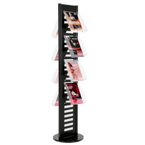 M&T Displays Heavy Duty Literature Rack with 8 pcs. Acrylic Shelf and Rotating Base, Magazine Holder, Brochure Display Stand, Catalog Leaflet for Fair, Conference (Black, 8.5x11...