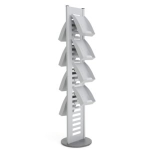 M&T Displays Heavy Duty Literature Rack with 8 pcs. Steel Shelf and Rotating Base, Magazine Holder, Brochure Display Stand, Catalog Leaflet for Fair, Conference (Gray, 8.5x11 A4)