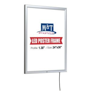 M&T Displays Lockable Weatherproof Smart Ledbox 1.38" Aluminum Profile Silver Snap Frame 24x36 inch Single Sided Document Brochure Sign Holder Front Loading Portrait Landscape