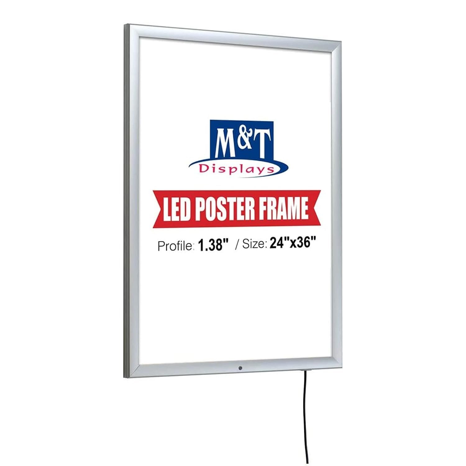 M&T Displays Lockable Weatherproof Smart Ledbox 1.38" Aluminum Profile Silver Snap Frame 24x36 inch Single Sided Document Brochure Sign Holder Front Loading Portrait Landscape