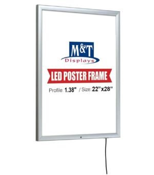 M&T Displays Lockable Weatherproof Smart Ledbox 1.38" Aluminum Profile Silver Snap Frame 22x28 inch Single Sided Document Brochure Sign Holder Front Loading Portrait Landscape