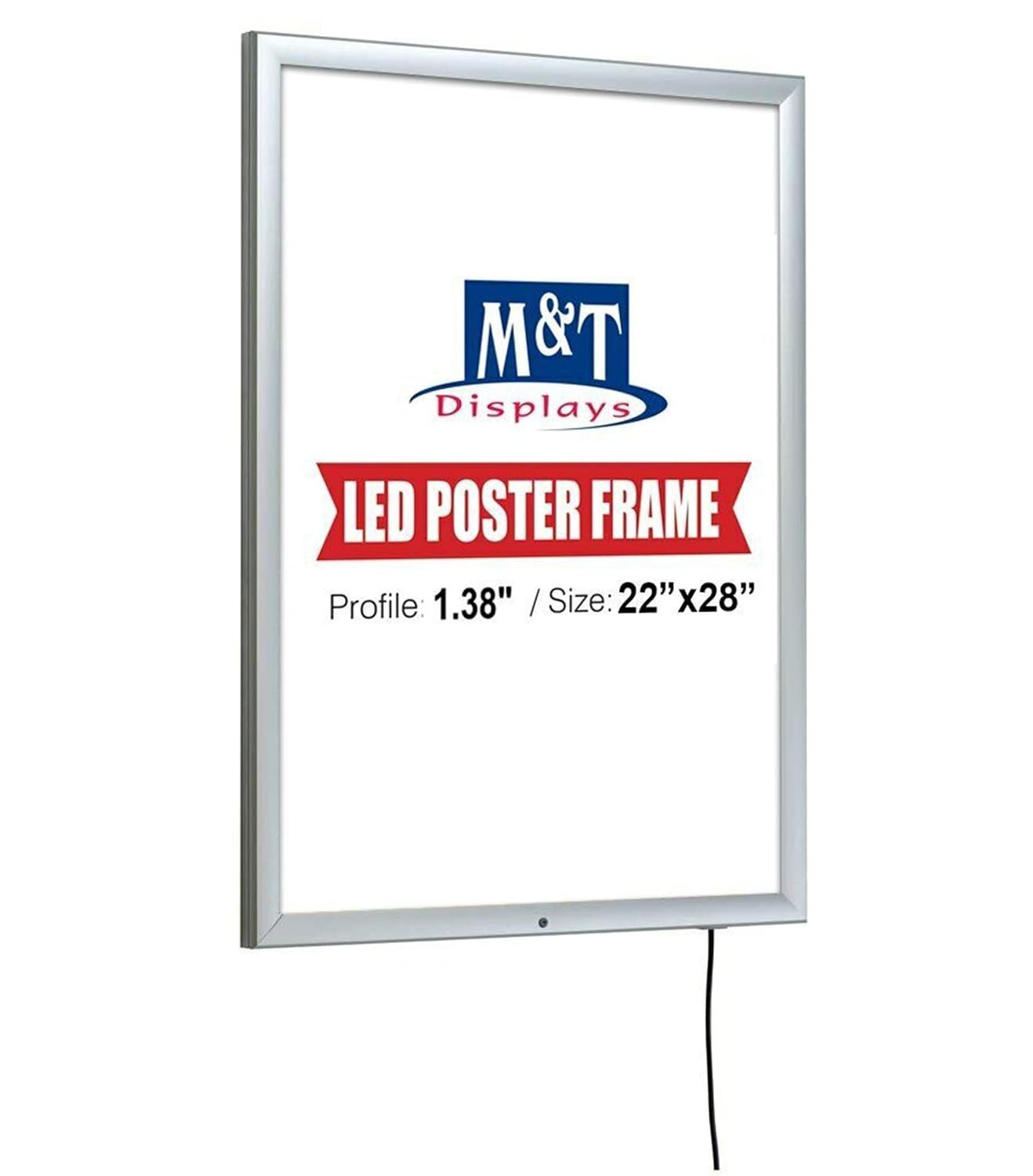 M&T Displays Lockable Weatherproof Smart Ledbox 1.38" Aluminum Profile Silver Snap Frame 22x28 inch Single Sided Document Brochure Sign Holder Front Loading Portrait Landscape