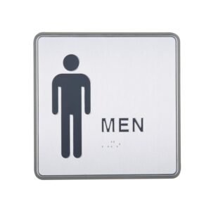 M&T Displays Men Restroom Door Sign with Braille – 6x6 Inch Silver Aluminum Bathroom Sign, Self Adhesive Peel and Stick, Modern Chrome Look Frame for Office, Business,...