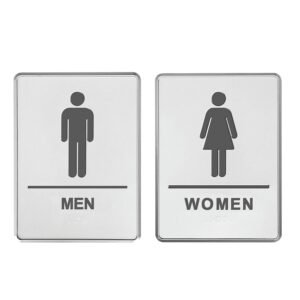 M&T Displays Men & Women Restroom Door Signs – ADA Compliant 6x8 Inch Silver Aluminum Bathroom Signs, Self Adhesive Peel and Stick, Modern Chrome Frame for Office, Restaurant,...