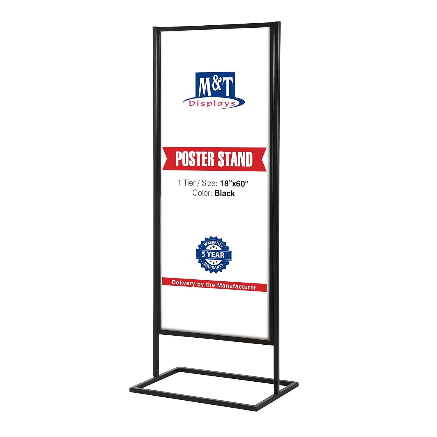M&T Displays Metal Eco Info Board Black 18x60 Inches Slide-In Poster Sign Holder 1 Tier Double Sided Floor Standing Advertising Display with Backing and Anti-Glare PET Cover