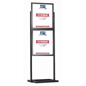 M&T Displays Metal Eco Info Board, Black 22x28 Inches Slide-In Poster Sign Holder 2 Tier Double Sided Floor Standing Pedestal Advertising Display with Backing and Anti-Glare PET...
