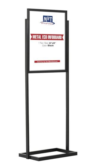M&T Displays Metal Eco Info Board, Black 22x28 Inches Slide-In Poster Sign Holder 1 Tier Double Sided Floor Standing Pedestal Advertising Display with Backing and Anti-Glare PET...
