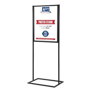 M&T Displays Metal Eco Info Board Black 22x28 Inches Slide-In Poster Sign Holder 1 Tier Double Sided Floor Standing Pedestal Advertising Display with Backing and Anti-Glare PET...