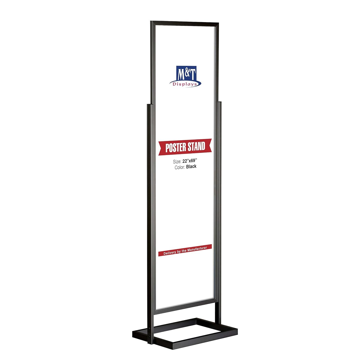 M&T Displays Metal Eco Info Board, Black 22x69 Inches Slide-In Poster Sign Holder 1 Tier Double Sided Floor Standing Pedestal Advertising Display with Backing and Anti-Glare PET...