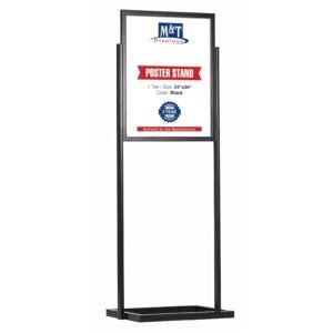M&T Displays Metal Eco Info Board, Black 24x36 Inches Slide-in Poster Sign Holder 1 Tier Double Sided Floor Standing Pedestal Advertising Display with Backing and Anti-Glare PET...
