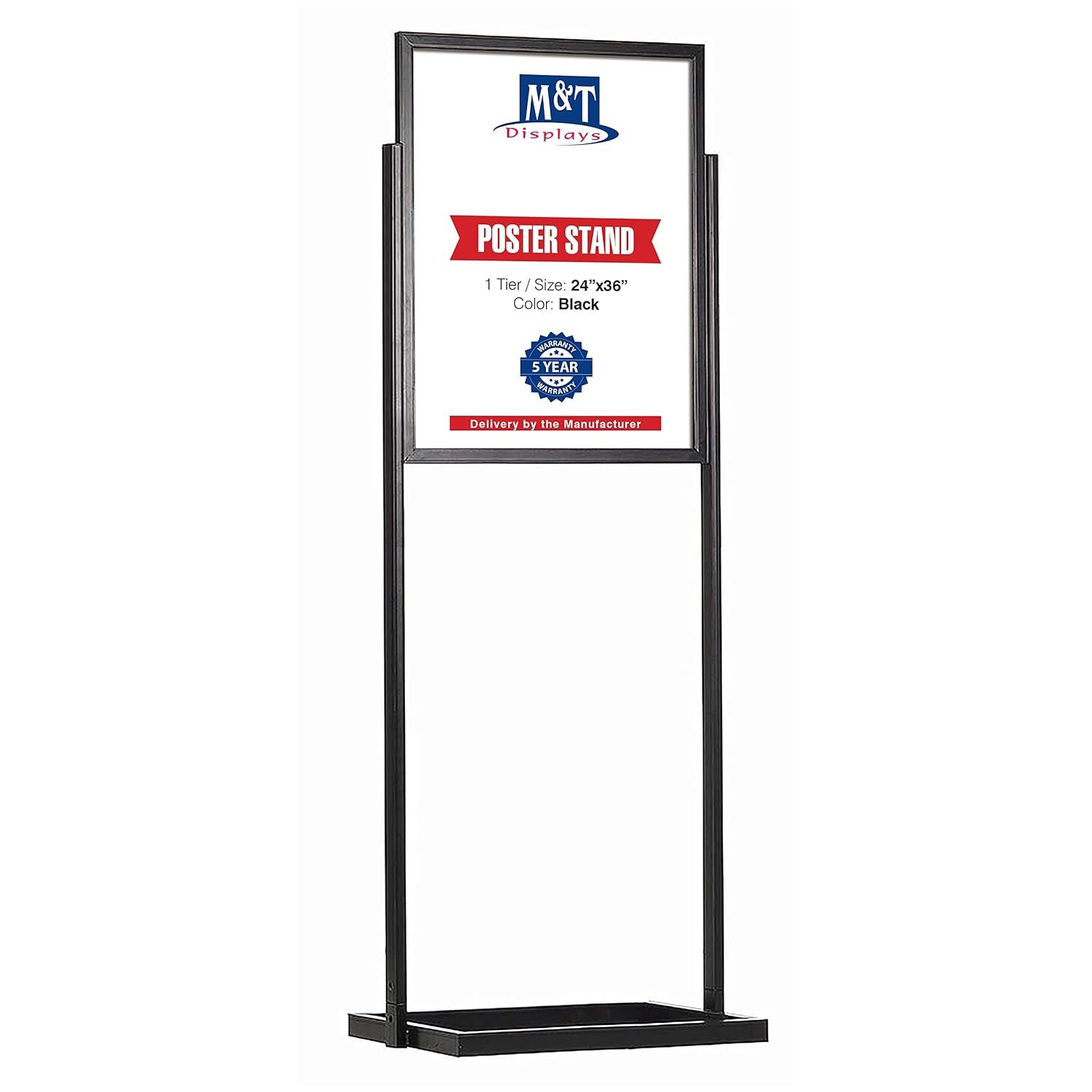 M&T Displays Metal Eco Info Board, Black 24x36 Inches Slide-in Poster Sign Holder 1 Tier Double Sided Floor Standing Pedestal Advertising Display with Backing and Anti-Glare PET...