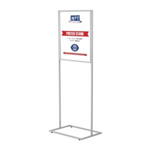 M&T Displays Metal Eco Info Board Silver 18x24 Inches Slide-In Poster Sign Holder 1 Tier Double Sided Floor Standing Pedestal Advertising Display with Backing and Anti-Glare PET...