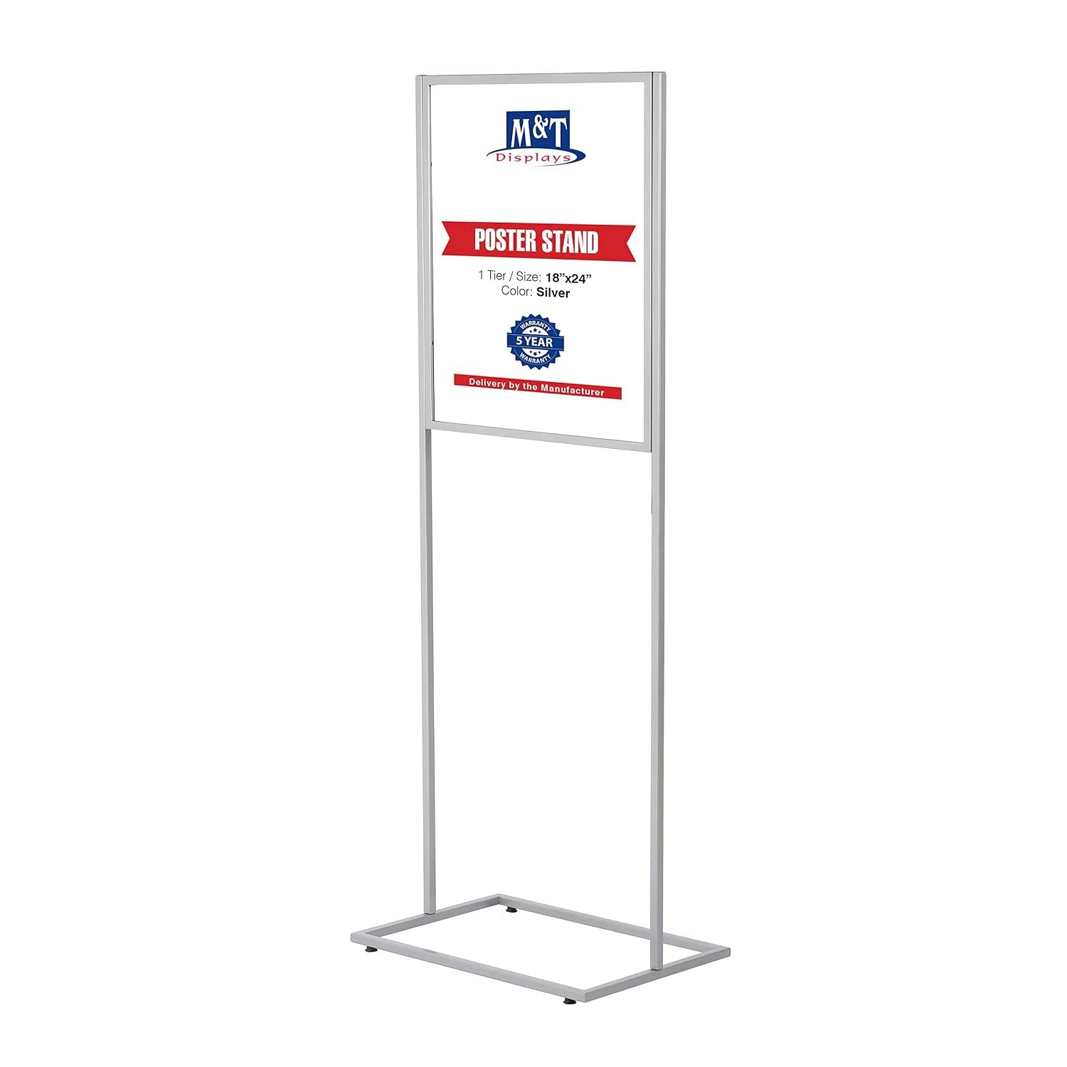 M&T Displays Metal Eco Info Board Silver 18x24 Inches Slide-In Poster Sign Holder 1 Tier Double Sided Floor Standing Pedestal Advertising Display with Backing and Anti-Glare PET...