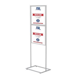 M&T Displays Metal Eco Info Board Silver 18x24 Inches Slide-In Poster Sign Holder 2 Tier Double Sided Floor Standing Pedestal Advertising Display with Backing and Anti-Glare PET...