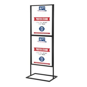 M&T Displays Metal Eco Info Board Silver 18x24 Inches Slide-In Poster Sign Holder 2 Tier Double Sided Floor Standing Advertising Display with Backing and Anti-Glare Lens