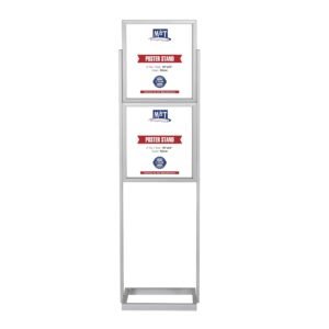 M&T Displays Metal Eco Info Board, Silver 18x24 Inches Slide-In Poster Sign Holder 2 Tier Double Sided Floor Standing Pedestal Advertising Display with Backing and Anti-Glare...