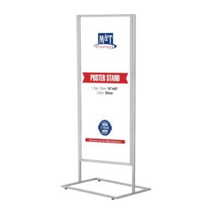 M&T Displays Metal Eco Info Board Silver 18x60 Inches Slide-In Poster Sign Holder 1 Tier Double Sided Floor Standing Pedestal Advertising Display with Backing and Anti-Glare PET...