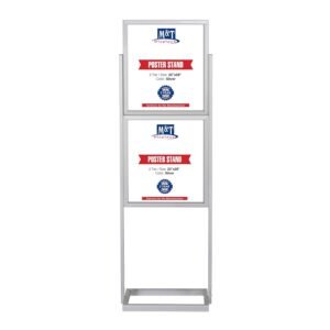 M&T Displays Metal Eco Info Board Silver 22x28 Inches Slide-In Poster Sign Holder 2 Tier Double Sided Floor Standing Pedestal Advertising Display with Backing and Anti-Glare PET...