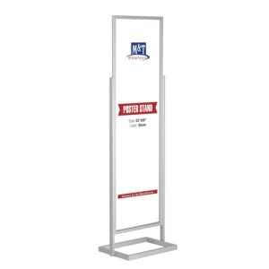 M&T Displays Metal Eco Info Board, Silver 22x69 Inches Slide-In Poster Sign Holder 1 Tier Double Sided Floor Standing Pedestal Advertising Display with Backing and Anti-Glare...