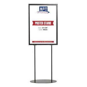 M&T Displays Metal Oval Info Board Black 24x36 Inches Slide-In Poster Sign Holder 1 Tier Double Sided Floor Standing Pedestal Advertising Display with Backing and Anti-Glare PET...