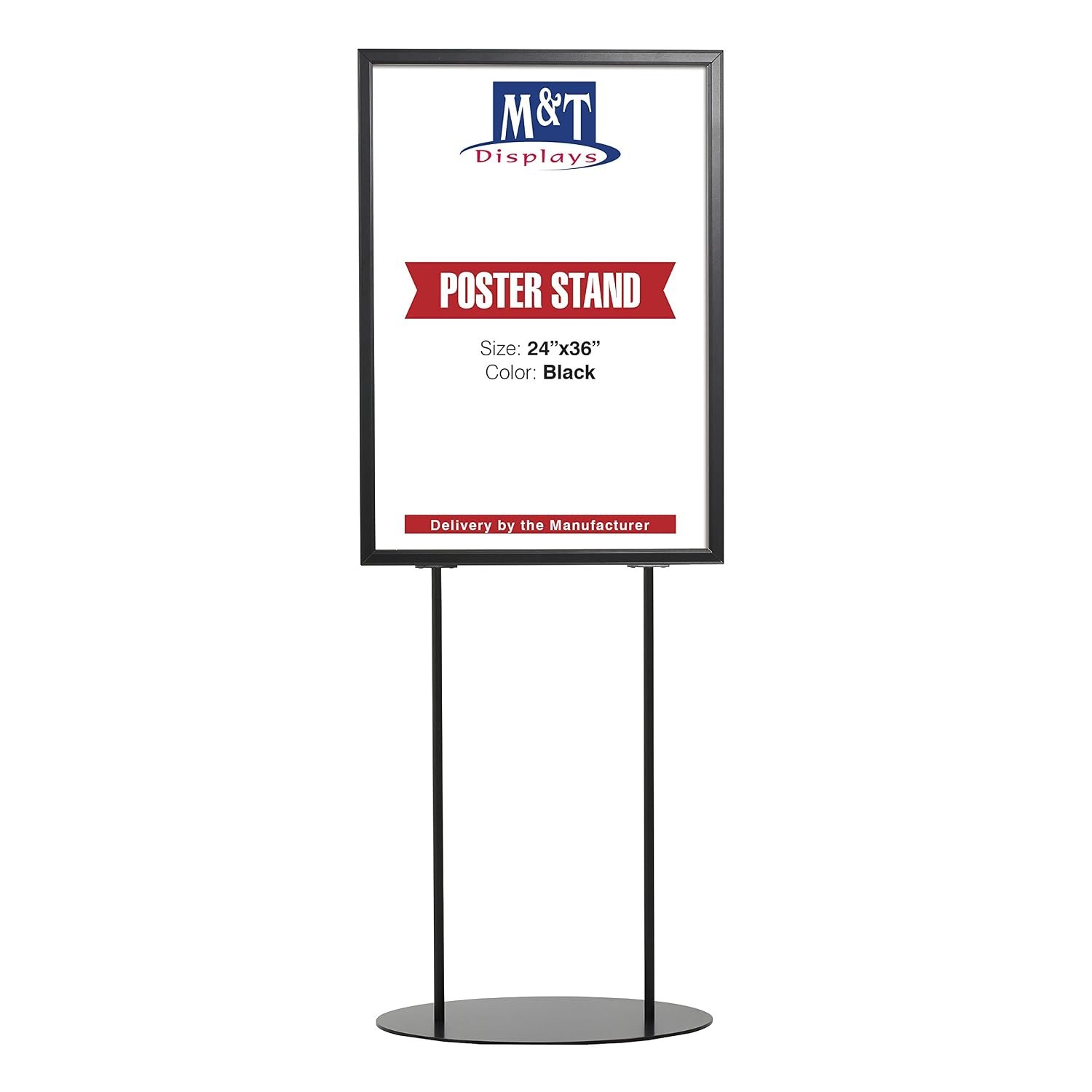 M&T Displays Metal Oval Info Board Black 24x36 Inches Slide-In Poster Sign Holder 1 Tier Double Sided Floor Standing Pedestal Advertising Display with Backing and Anti-Glare PET...
