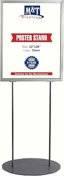 M&T Displays Metal Oval Info Board Silver 22x28 Inches Slide-In Poster Sign Holder 1 Tier Double Sided Floor Standing Pedestal Advertising Display with Backing and Anti-Glare...