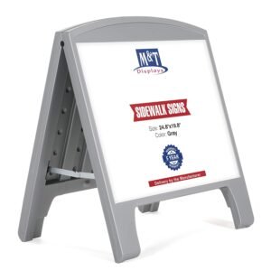 M&T Displays Mini Street SignPro Board, Gray 24.80x19.76 Inch Weatherproof Sandwich Board A-Frame Sidewalk Curb Sign Holder Folding Double Sided Portable Advertising Display for...