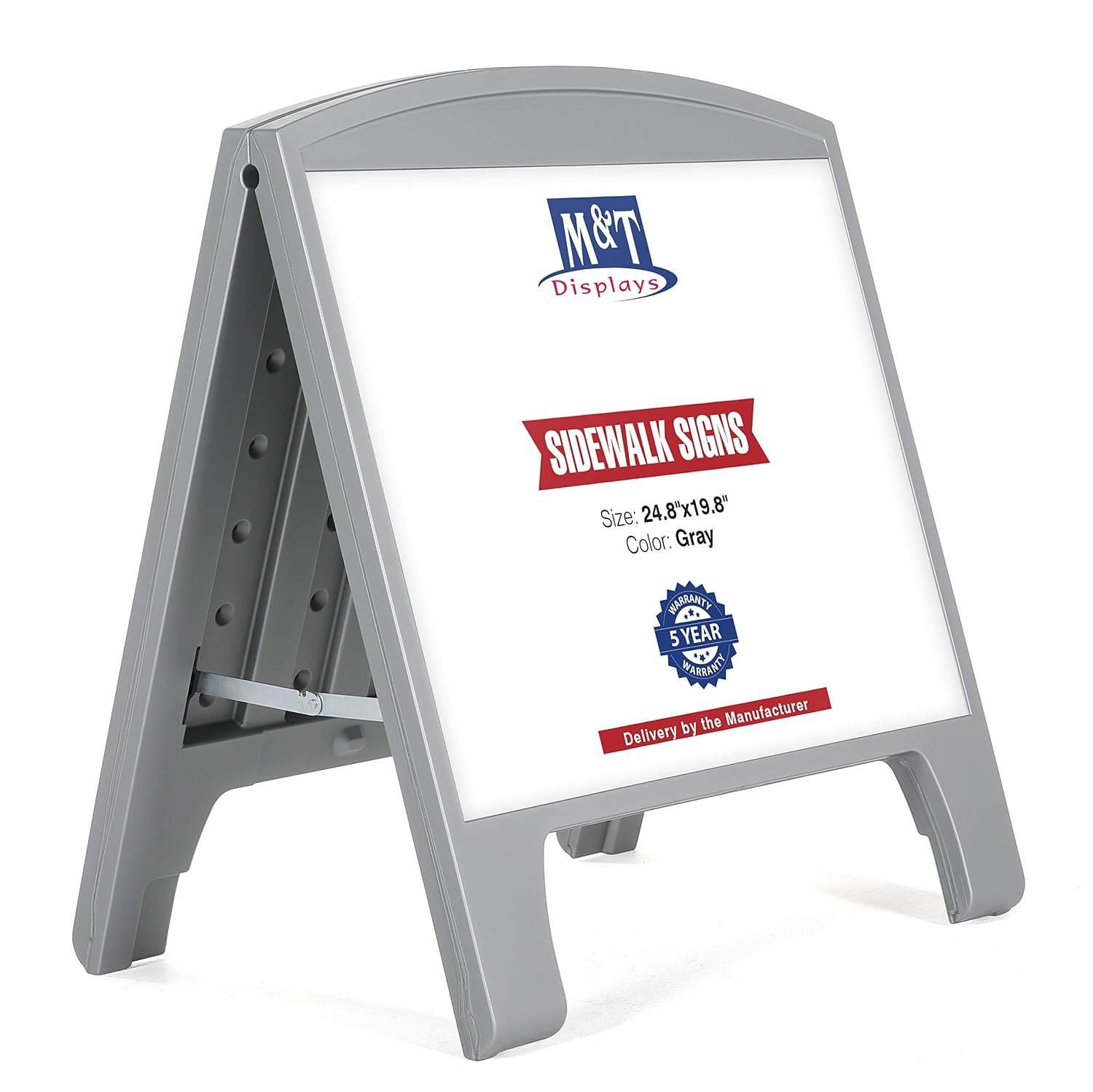 M&T Displays Mini Street SignPro Board, Gray 24.80x19.76 Inch Weatherproof Sandwich Board A-Frame Sidewalk Curb Sign Holder Folding Double Sided Portable Advertising Display for...