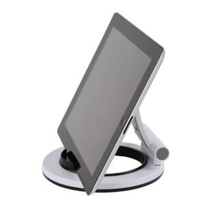 M&T Displays Moon Tabletop Portable Tablet Stand – White Multi-Angle Round-Base Holder for iPads, Tablets, E-Readers, Drawing Pads – Universal Foldable Desktop Organizer for...