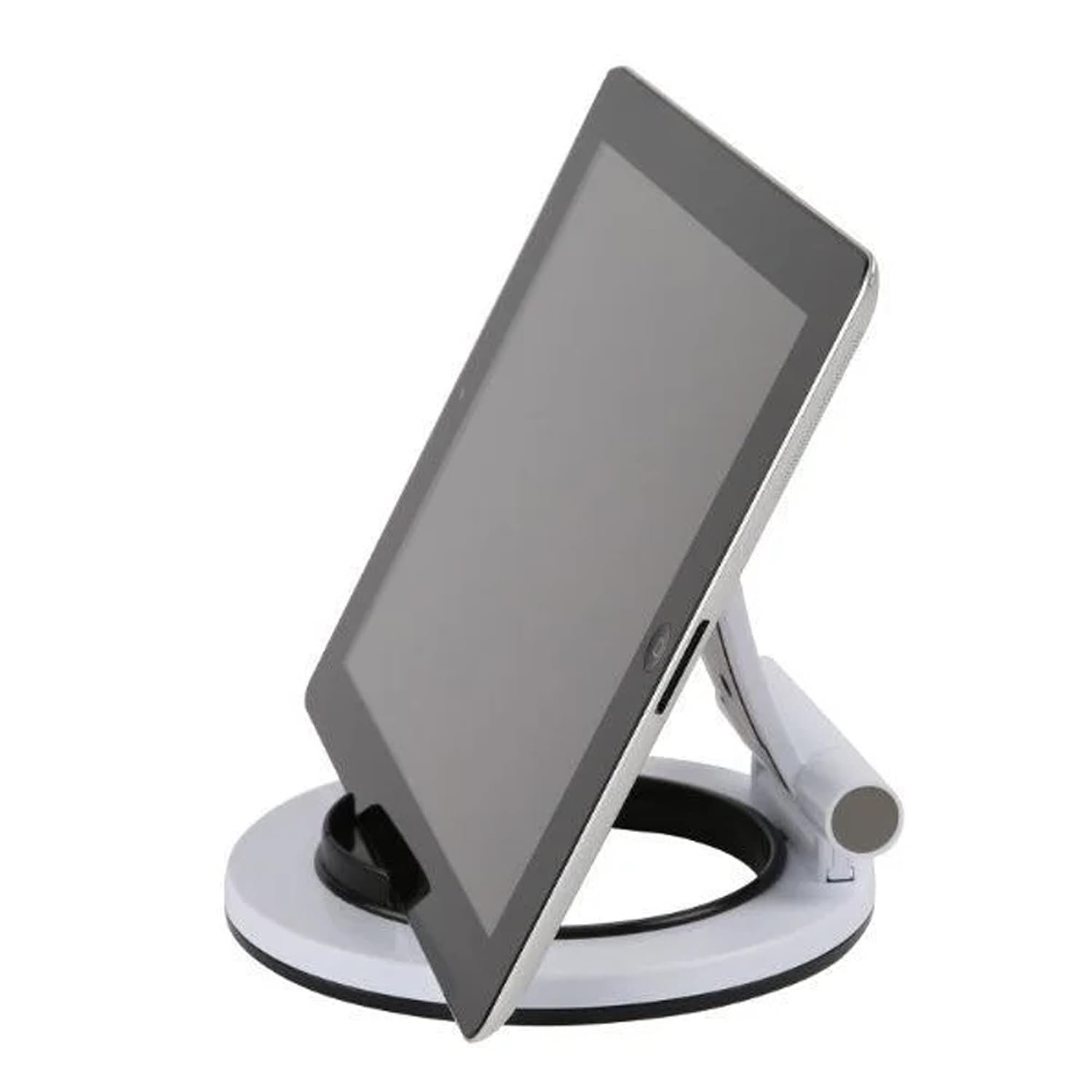 M&T Displays Moon Tabletop Portable Tablet Stand – White Multi-Angle Round-Base Holder for iPads, Tablets, E-Readers, Drawing Pads – Universal Foldable Desktop Organizer for...