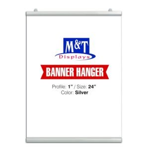 M&T Displays Newage Snap Poster Banner Clamp 24 inch Silver 1" Aluminum Profile Double Sided Reusable Advertising Brochure Paper Sign Holder Portrait Landscape Indoor