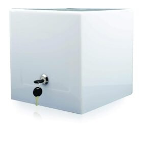 M&T Displays Opaque Acrylic Charity Donation Box with Lock Suggestion Case Comment Money Raffle Storage Countertop Contest Voting Ballot Container 8x8x8 Inch