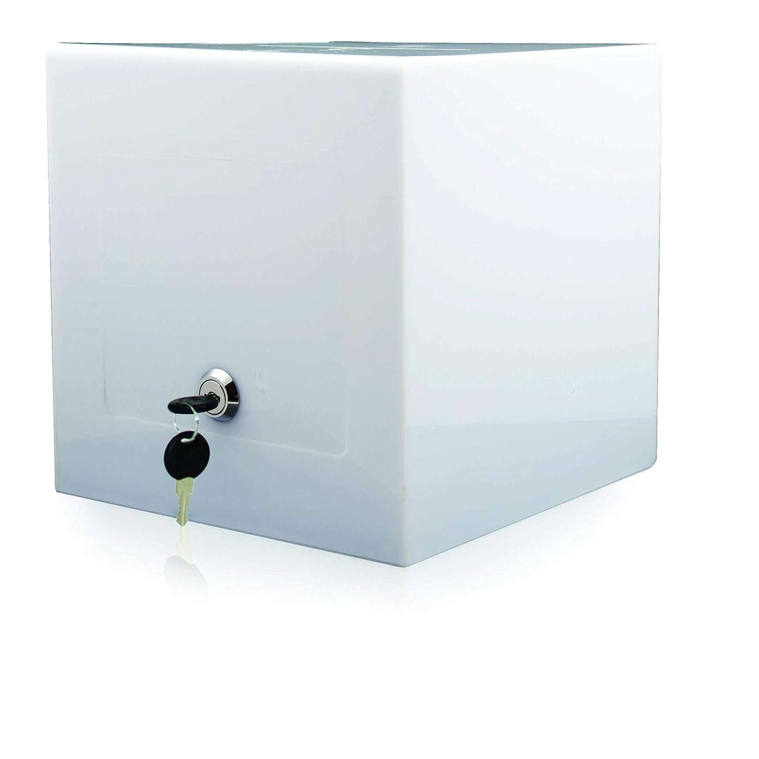 M&T Displays Opaque Acrylic Charity Donation Box with Lock Suggestion Case Comment Money Raffle Storage Countertop Contest Voting Ballot Container 8x8x8 Inch