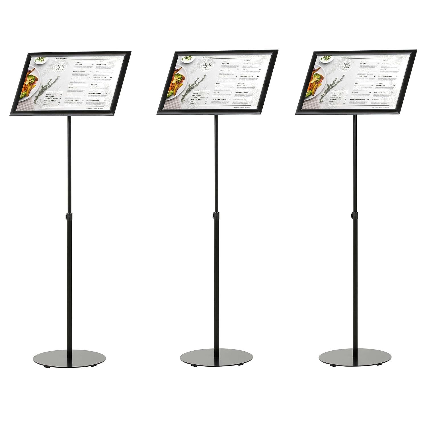 M&T Displays Pedestal Adjustable Telescoping Menuboard 1" Black Aluminum Profile Snap Poster Frame 11x17 inch Single Sided Document Brochure Sign Holder Front Loading Portrait...