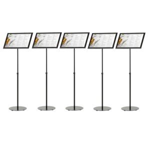 M&T Displays Pedestal Adjustable Telescoping Menuboard 1" Black Aluminum Profile Snap Poster Frame 11x17 inch Single Sided Document Brochure Sign Holder Front Loading Portrait...