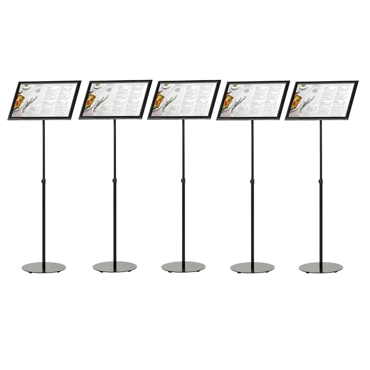 M&T Displays Pedestal Adjustable Telescoping Menuboard 1" Black Aluminum Profile Snap Poster Frame 11x17 inch Single Sided Document Brochure Sign Holder Front Loading Portrait...