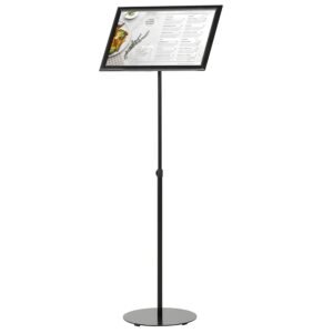 M&T Displays Pedestal Adjustable Telescoping Menuboard 1" Black Aluminum Profile Snap Poster Frame 11x17 inch Single Sided Document Brochure Sign Holder Front Loading Portrait...
