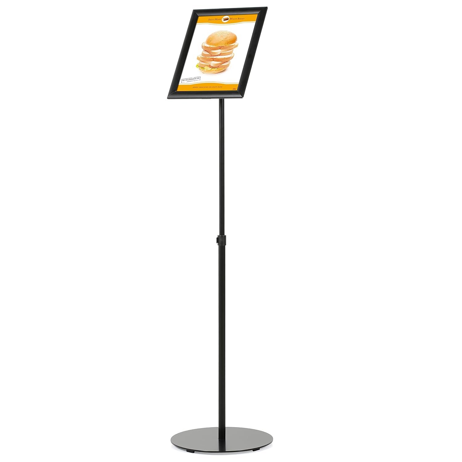 M&T Displays Pedestal Adjustable Telescoping Menuboard 1" Black Aluminum Profile Snap Poster Frame 8.5x11 inch Single Sided Document Brochure Sign Holder Front Loading Portrait...