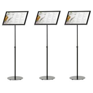 M&T Displays Pedestal Adjustable Telescoping Menuboard 1" Black Aluminum Profile Snap Poster Frame 8.5x11 inch Single Sided Document Brochure Sign Holder Front Loading Portrait...