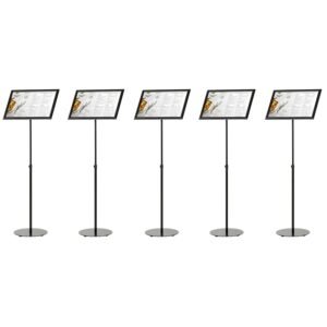M&T Displays Pedestal Adjustable Telescoping Menuboard 1" Black Aluminum Profile Snap Poster Frame 8.5x11 inch Single Sided Document Brochure Sign Holder Front Loading Portrait...