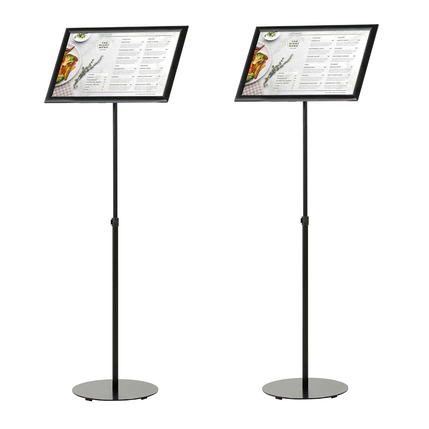 M&T Displays Pedestal Adjustable Telescoping Menuboard 1" Black Aluminum Profile Snap Poster Frame 8.5x11 inch Single Sided Document Brochure Sign Holder Front Loading Portrait...