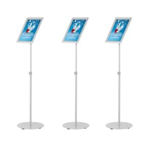 M&T Displays Pedestal Adjustable Telescoping Menuboard 1" Silver Aluminum Profile Snap Poster Frame 11x17 inch Single Sided Document Brochure Sign Holder Front Loading Portrait...