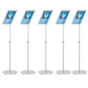 M&T Displays Pedestal Adjustable Telescoping Menuboard 1" Silver Aluminum Profile Snap Poster Frame 11x17 inch Single Sided Document Brochure Sign Holder Front Loading Portrait...