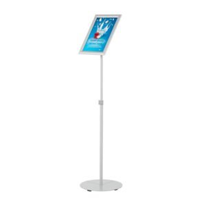 M&T Displays Pedestal Adjustable Telescoping Menuboard 1" Silver Aluminum Profile Snap Poster Frame 8.5x11 inch Single Sided Document Brochure Sign Holder Front Loading Portrait...