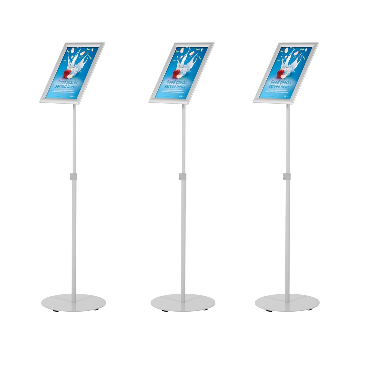 M&T Displays Pedestal Adjustable Telescoping Menuboard 1" Silver Aluminum Profile Snap Poster Frame 8.5x11 inch Single Sided Document Brochure Sign Holder Front Loading Portrait...