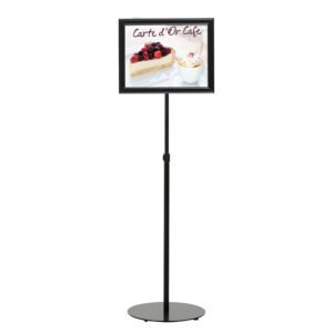 M&T Displays Pedestal Adjustable Telescoping Menuboard, Aluminum Profile, Black Double Sided Slide-In Poster Frame, 11x17 inch Document, Brochure, Sign Holder (Black - 1 Pack)