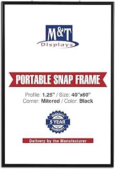M&T Displays Portable Snap Poster Frame 1.25" Aluminum Profile Front Loading Wall Mounting Photo Picture Document Certificate Sign Holder Mitered Corner Anti Glare Cover (Black,...