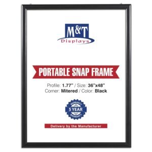 M&T Displays Portable Snap Poster Frame 36x48 Inch Black 1.77" Aluminum Profile, Front Loading Wall Mounting Display for Photo Picture Document Certificate Mitered Corner Anti...